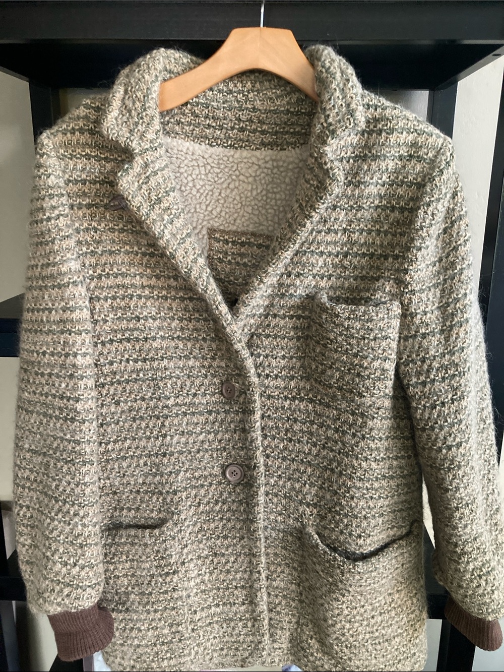 VTG Daniel Hechter Women's wool alpaca Coat in Olive Cream made in France